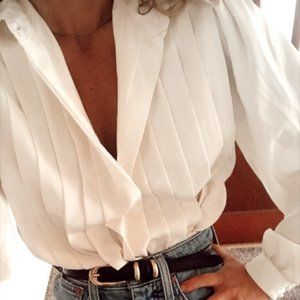 Vintage 80s 90s Silky Pleated Button Up Blouse